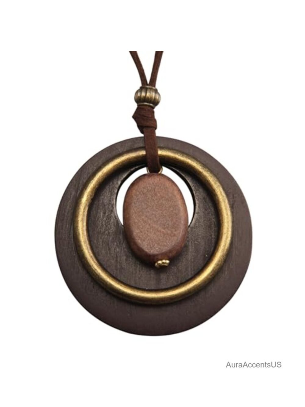 Handcrafted Leather Cord Necklace Wooden Pendant Boho Long Sweater Necklace